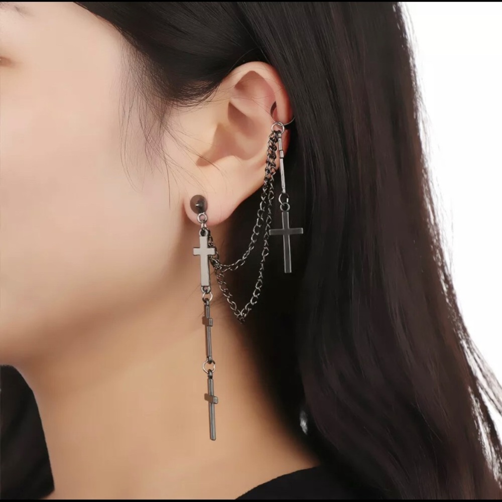 New sexy black goth cross cuff earring